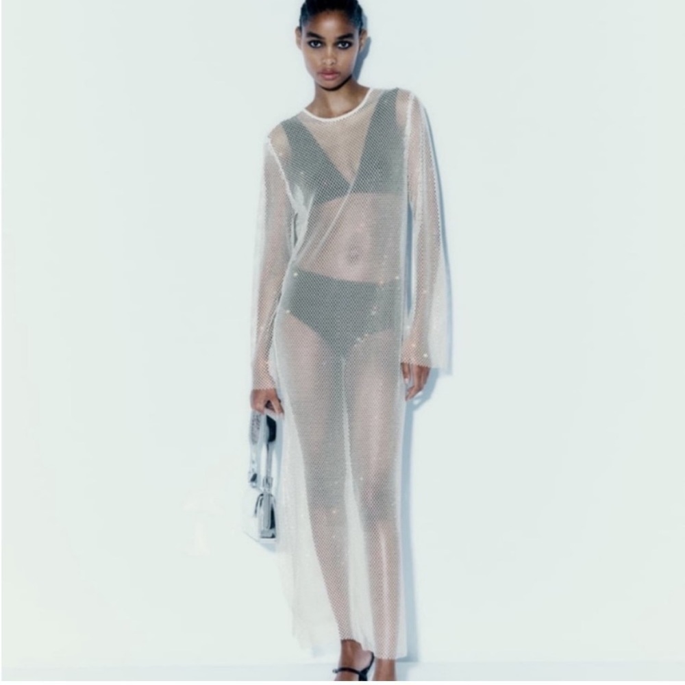 ZARA RHINESTONE MESH DRESS white sparkly size xs/s NWT - Picture 1 of 12